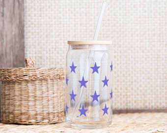 Star Glass Tumbler (16oz) - Iced Coffee Cup with Lid