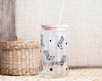 Cowgirl Glass Cup | Cowgirl Iced Coffee Sipper | Horse Girl Glass Cup | Coquette Cowgirl Cup | Western Theme Glassware | Unique Cowgirl Gift