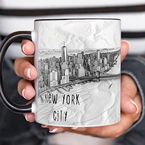 Mug en céramique Plan de la ville de New York - Options de 11 oz et 15 oz - Tasse à café sur la ligne d'horizon de New York - Design paysage urbain unique - Cadeau parfait pour les amoureux de la ville
