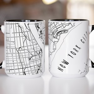 Mug en céramique Plan de la ville de New York - 11 oz et 15 oz - Mug à café Plan de la ville de New York - Mug design unique sur le thème du paysage urbain - Cadeau parfait pour les amoureux de la ville