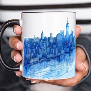 Mug en céramique Plan de la ville de New York - Options de 11 oz et 15 oz - Tasse à café sur la ligne d'horizon de New York - Design paysage urbain unique - Cadeau parfait pour les amoureux de la ville