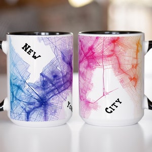 Mug en céramique Plan de la ville de New York - 11 oz et 15 oz - Mug à café Plan de la ville de New York - Mug design unique sur le thème du paysage urbain - Cadeau parfait pour les amoureux de la ville