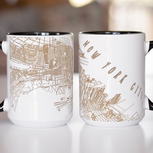 Mug en céramique Plan de la ville de New York - 11 oz et 15 oz - Mug à café Plan de la ville de New York - Mug design unique sur le thème du paysage urbain - Cadeau parfait pour les amoureux de la ville