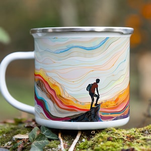 Caneca artística de escalada - Copo de acampamento esmaltado artesanal para entusiastas de escalada - Presente ideal de aventura na montanha para entusiastas de atividades ao ar livre