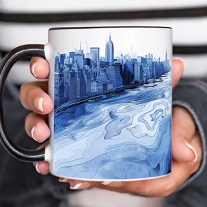 Mug en céramique Plan de la ville de New York - Options de 11 oz et 15 oz - tasse à café sur la ligne d'horizon de New York - Design unique de paysage urbain - Option de ville personnalisée avec personnalisation