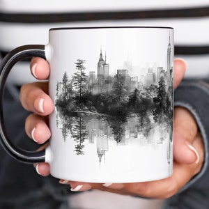 Mug en céramique Plan de la ville de New York - Options de 11 oz et 15 oz - Tasse à café sur la ligne d'horizon de New York - Design paysage urbain unique - Cadeau parfait pour les amoureux de la ville