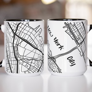 Mug en céramique Plan de la ville de New York - 11 oz et 15 oz - Mug à café Plan de la ville de New York - Mug design unique sur le thème du paysage urbain - Cadeau parfait pour les amoureux de la ville