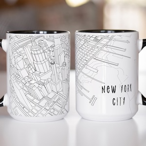 Mug en céramique Plan de la ville de New York - 11 oz et 15 oz - Mug à café Plan de la ville de New York - Mug design unique sur le thème du paysage urbain - Cadeau parfait pour les amoureux de la ville