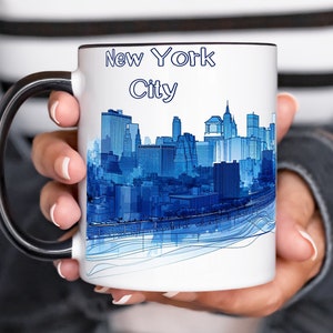 Mug en céramique Plan de la ville de New York - Options de 11 oz et 15 oz - Tasse à café sur la ligne d'horizon de New York - Design paysage urbain unique - Cadeau parfait pour les amoureux de la ville