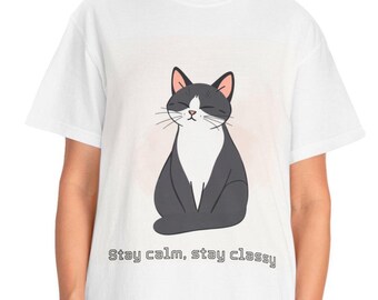 Minimalistisches graues Katzen-T-Shirt - Ästhetische Linie Kunst, Katzenliebhaber Geschenk