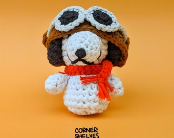 Flying Ace Snoopy (Peanuts x The Woobles) - crochet amigurumi, collectable stuffed animal, handmade toy, gifts for every occasion