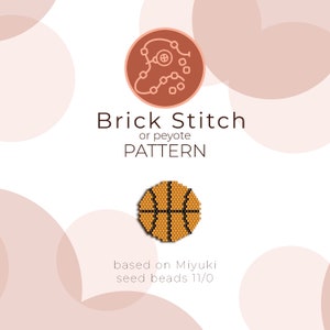Pode incluir: Um padrão de miçangas para uma bola de basquete usando ponto de tijolo ou ponto de peyote. O padrão é baseado em contas de sementes Miyuki tamanho 11/0.