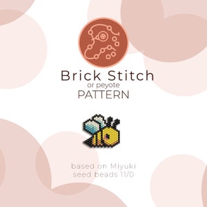 May include: A beading pattern for a cute bee, using brick stitch or peyote stitch. The pattern is based on Miyuki seed beads size 11/0.