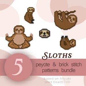 5 Sloth Patterns bundle | Brick Stitch Peyote | Miyuki Delica Seed Beads (Digital Download)