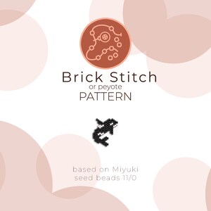 May include: Black and white beaded dolphin design using brick stitch or peyote stitch. The design is based on Miyuki seed beads size 11/0.