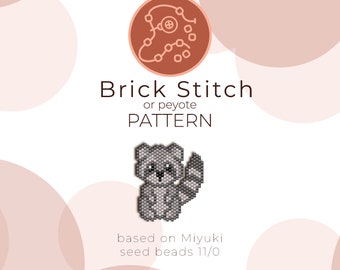 Niedliches Waschbär-Ziegelstein-Stichmuster | Brick Stich oder Peyote muster basierend auf Miyuki Delica rocailles 11/0 perlen