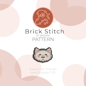 Cute White Cat Brick Stitch Pattern | Brick Stitch or Peyote Pattern based on Miyuki Delica Seed Beads 11/0