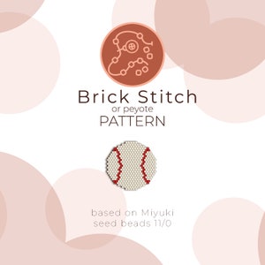 Könnte beinhalten: Ein weißes und rotes Baseball-Perlenmuster mit Ziegel- oder Peyotestich. Das Muster basiert auf Miyuki Perlen 11/0.