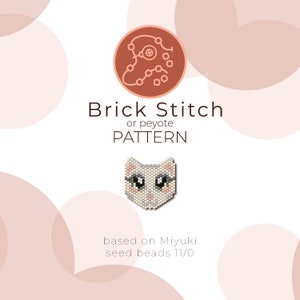 Cute White Cat Face Brick Stitch Pattern | Brick Stitch or Peyote Pattern based on Miyuki Delica Seed Beads 11/0