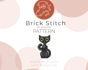 Black Cat Brick Stitch Pattern | Brick Stitch or Peyote Pattern based on Miyuki Delica Seed Beads 11/0