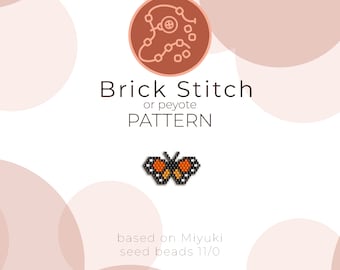 Monarchfalter Schmetterling Stickmuster | Brick Stich oder Peyote muster basierend auf Miyuki Delica rocailles 11/0 perlen