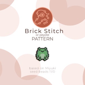 May include: A green frog bead sprite pattern for brick stitch or peyote stitch using Miyuki seed beads size 11/0.