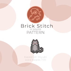 Grey Cat Brick Stitch Pattern | Brick Stitch or Peyote Pattern based on Miyuki Delica Seed Beads 11/0