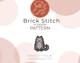 Grey Cat Brick Stitch Pattern | Brick Stitch or Peyote Pattern based on Miyuki Delica Seed Beads 11/0