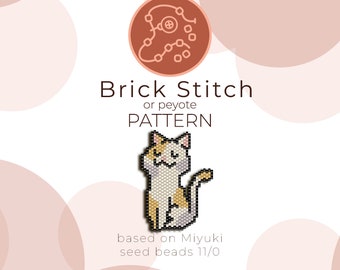 Three Color Cat Brick Stitch Pattern | Brick Stitch or Peyote Pattern based on Miyuki Delica Seed Beads 11/0