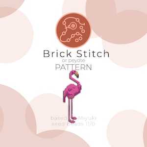 Könnte beinhalten: Pinkfarbener Flamingopärlmuster mit Ziegel- oder Peyotestich. Basierend auf Miyuki Perlen der Größe 11/0.