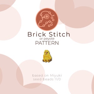 Op de afbeelding: Een geel vogel-kraal sprite-patroon met baksteen- of peyote-steek. Het patroon is gebaseerd op Miyuki zaadkraaltjes maat 11/0.