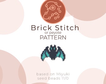 Blaue Fledermaus-Ziegelstein-Stich-Muster | Brick Stich oder Peyote muster basierend auf Miyuki Delica rocailles 11/0 perlen