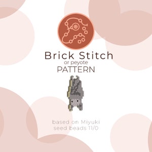 May include: A gray and white bat bead pattern using the brick stitch or peyote stitch. The pattern is based on Miyuki seed beads 11/0.