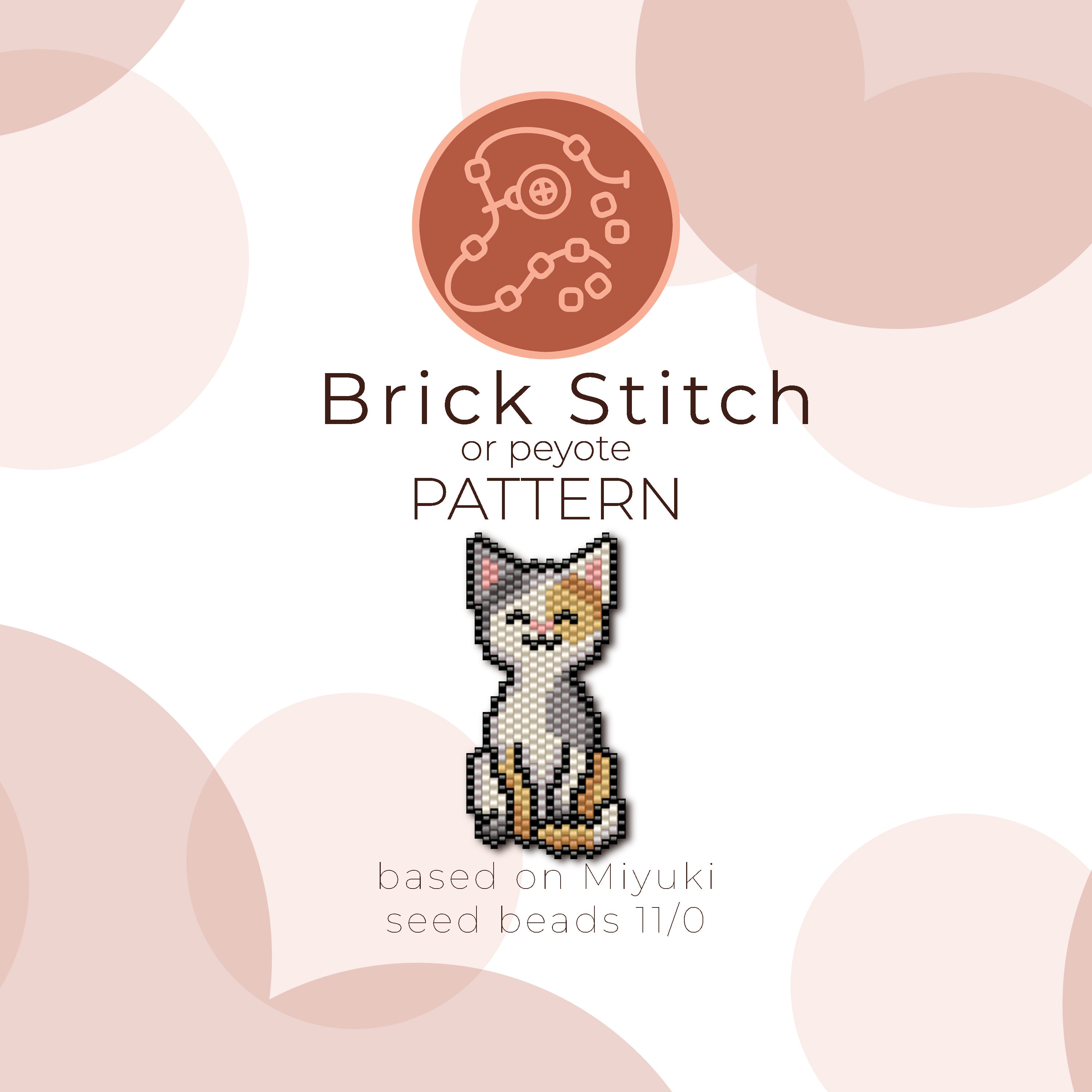 Three Color Kitten Brick Stitch Pattern | Brick Stitch or Peyote Pattern based on Miyuki Delica Seed Beads 11/0