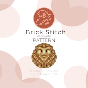 May include: A beaded lion face pattern using brick stitch or peyote stitch. The pattern is based on Miyuki seed beads size 11/0.