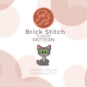 Grey Wild Cat Brick Stitch Pattern | Brick Stitch or Peyote Pattern based on Miyuki Delica Seed Beads 11/0