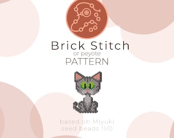Grey Wild Cat Brick Stitch Pattern | Brick Stitch or Peyote Pattern based on Miyuki Delica Seed Beads 11/0