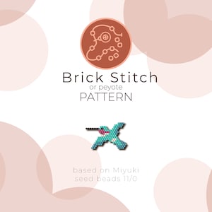 May include: A turquoise hummingbird beading pattern using brick stitch or peyote stitch. The pattern is based on Miyuki seed beads size 11/0.