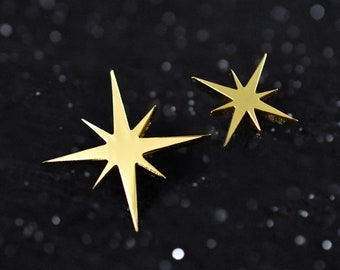 Gold Star Bright Mini Pins - Polished Celestial Polaris North Star Pin Set