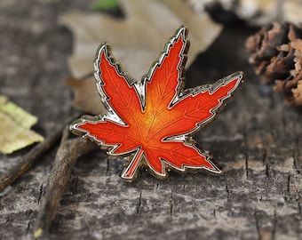 Japanese Maple Leaf Enamel Pin | Botanical Cottagecore Autumn Leaf