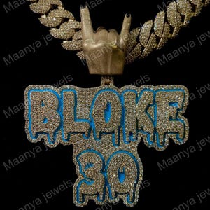 iced out customize letter pendant, birthday party round cut moisanite diamond Pendant, Custom Hip Hop Pendant, 925 Sterling Silver