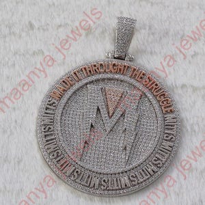 double customize letter  Pendant, Custom moissanite round cut Pendant, Men&#39;s birthday party  Name Pendant, 925 Sterling Silver