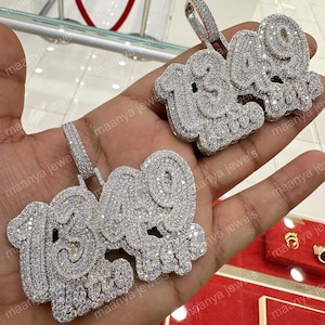 customize letter and number Pendant, Custom Hip Hop moissanite diamond Pendant, Men&#39;s Hip Hop Name Pendant, 925 Sterling Silver