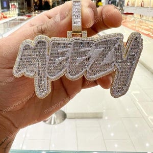 any custom name letter Pendant, Custom moissanite diamond party  Pendant, Men&#39;smoissanite bageutte diamond Name Pendant, 925 Sterling Silver