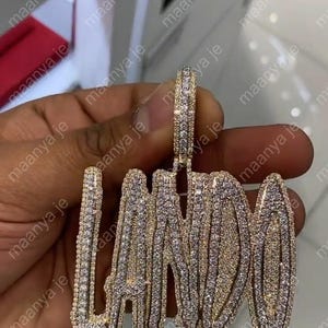 iced out customize name round cut  Pendant, Custom moissanite diamond party Pendant, Men&#39;sbirthday  Name Pendant, 925 Sterling Silver