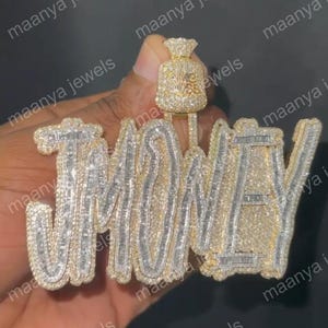 name customize letter Pendant, Custom moissanite diamond party  Pendant, Men&#39;sbaguette and round cut Name Pendant, 925 Sterling Silver