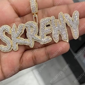 full name customize letter  Pendant, Custom moissanite diamond round cut Pendant, Men&#39;s birthday party  Name Pendant, 925 Sterling Silver