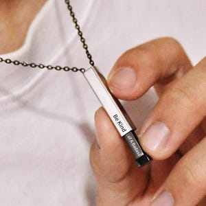 Be Kind Of A Badass Hidden Message Necklace, Retractable 3D Bar Necklace, Vertical Name Bar Necklace, Gifts for Dad Him, Father&#39;s Day Gift