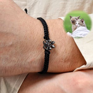 Engraved Paw Print with Photo Bracelet, Paw Bracelet with Photo, Personalized Pet Projection Bracelet, Pet Lover Gift,Pet Memorial Gift