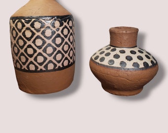 2 Stück Terrakotta Ton handgemachte Keramik Vase mit Polka-Dot Design | Tischakzente